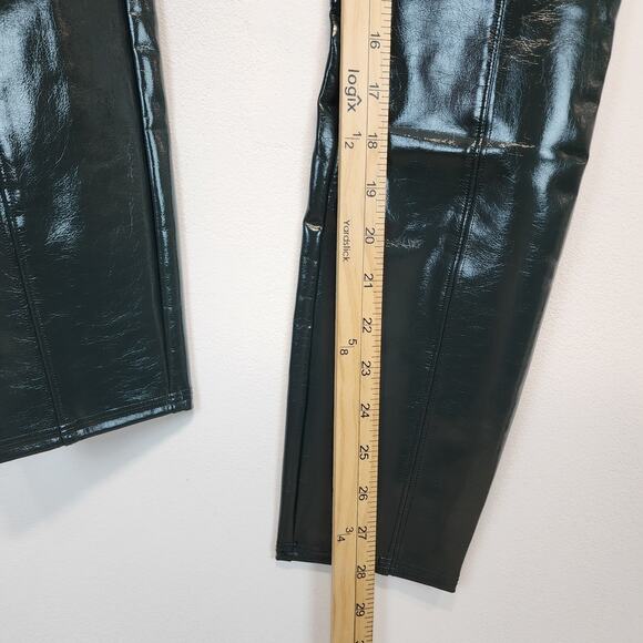 Spanx Faux Patent Leather Liquid Gloss Leggings Size M Deep Green Moto 20301R - Picture 12 of 15